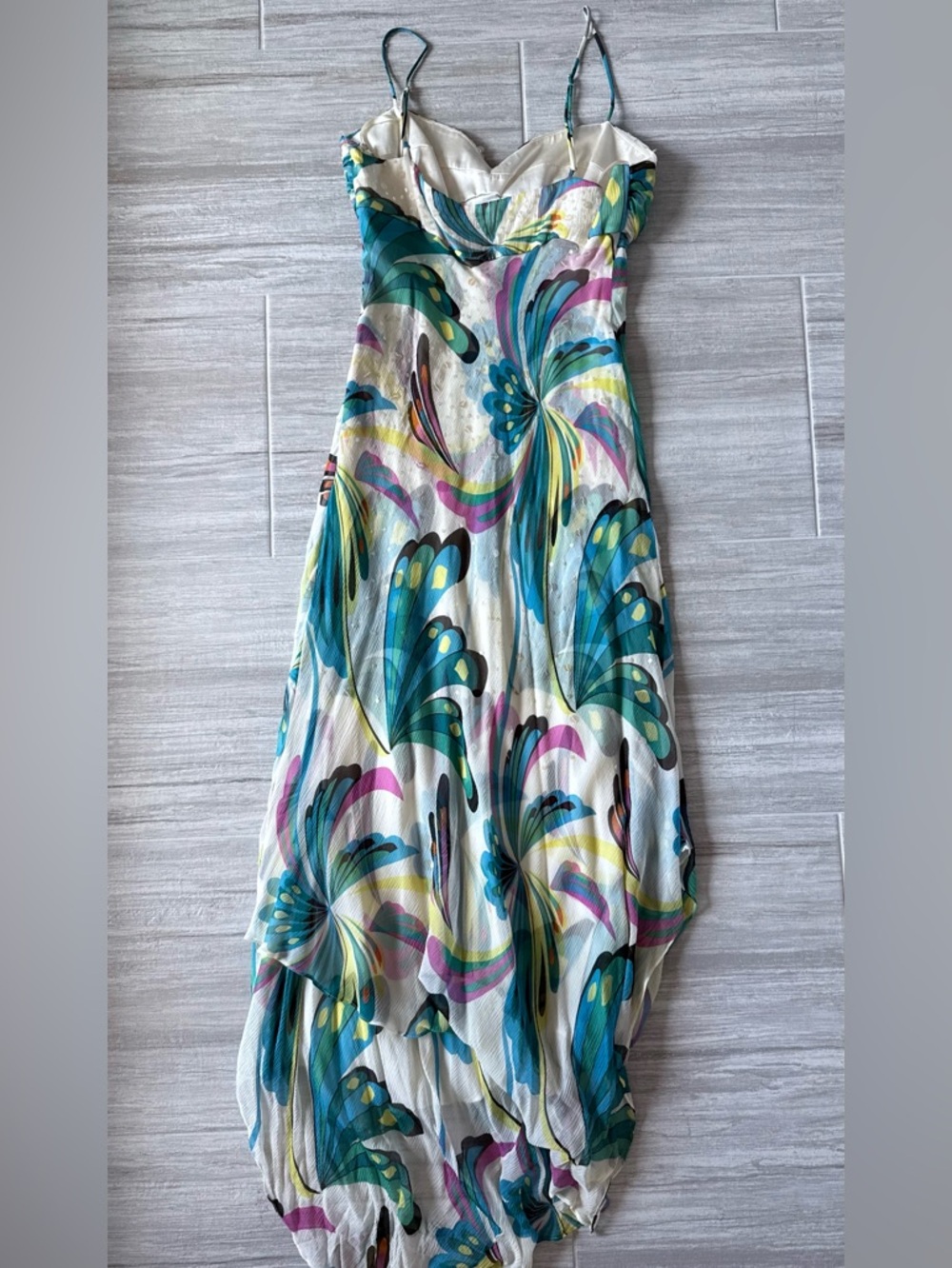 BCBGMaxAzria Butterfly White Maxi Dress with Teal, Blue & Pink Floral Print - Picture 3 of 8